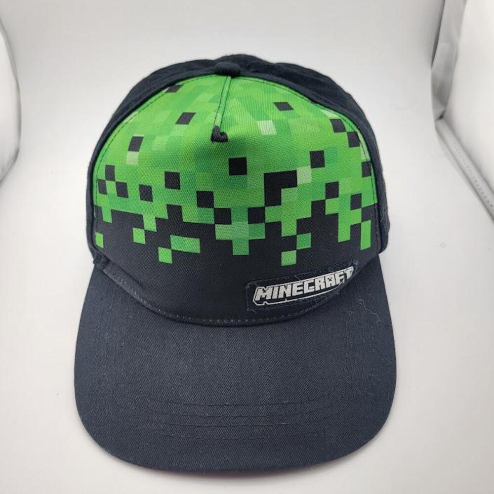 Minecraft Hat Cap Snap Back Black Green Pixel Creeper Gaming Mens Embroidered